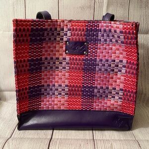 Patricia Nash Red and Purple Woven Tote Bag